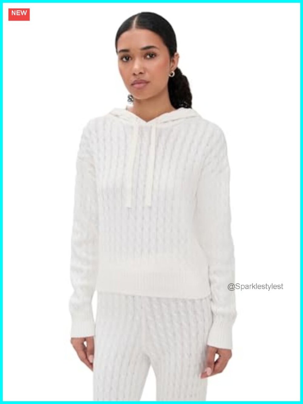 Cable Knit Hoodie with Drawstring Hood and Ribbed Trim